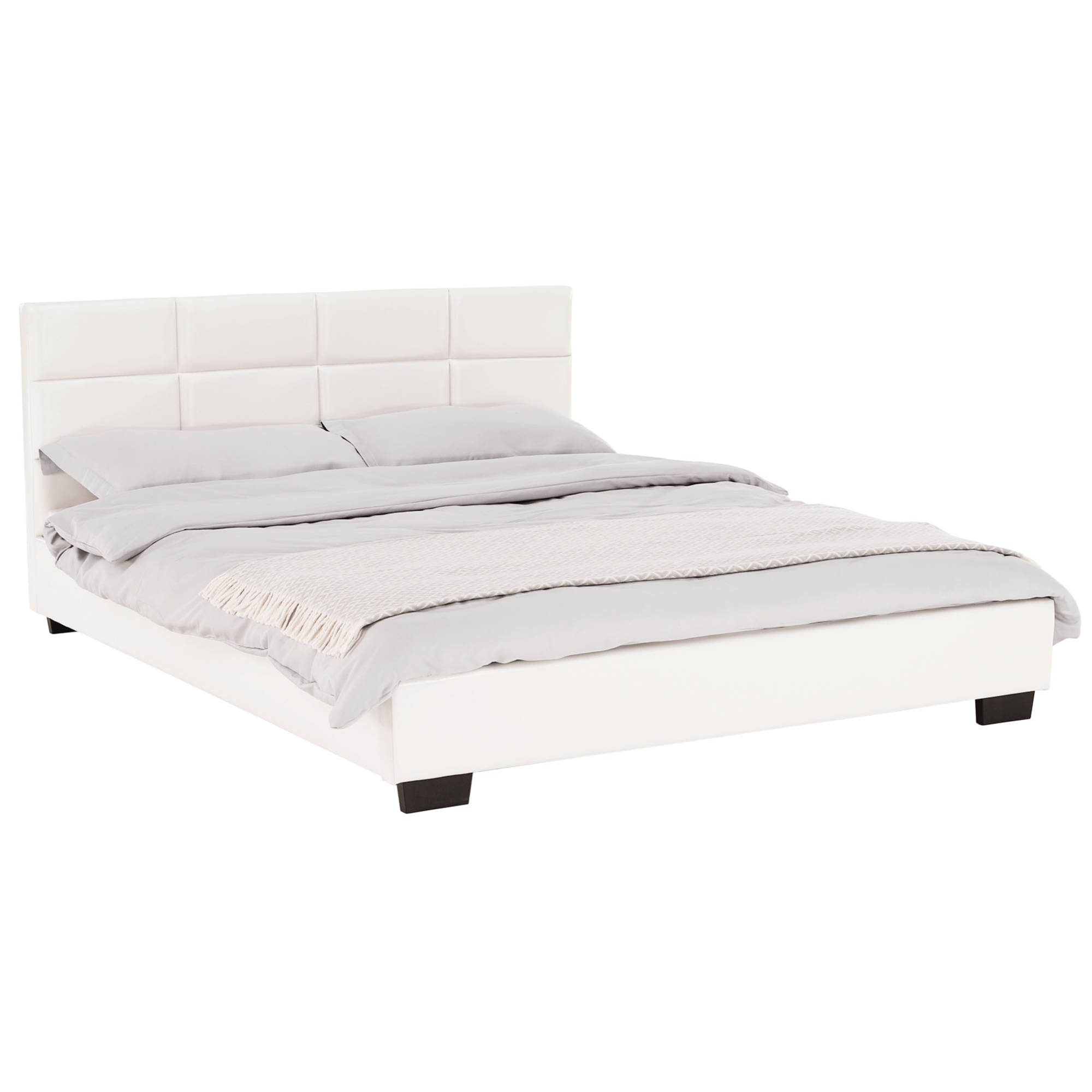 Ágy ágyráccsal, 160x200, fehér textilbőr, MIKEL (TK)