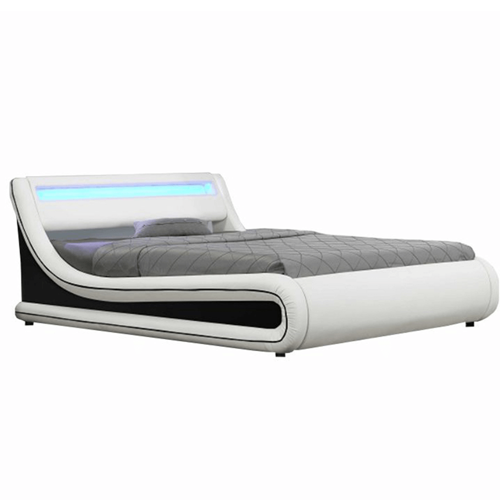 Francia ágy RGB LED világítással, fehér/fekete, 160x200, MANILA NEW (TK)