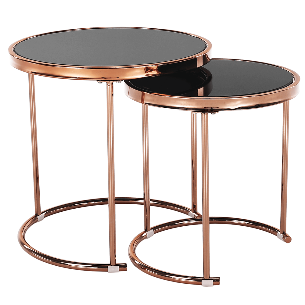 2 darabos dohányzóasztal készlet, rose gold króm rózsaszín/fekete, MORINO (TK)