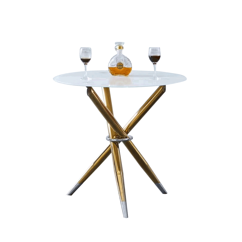 Étkezőasztal/dohányzóasztal, fehér/gold króm arany, átmérő 80 cm, DONIO (TK)