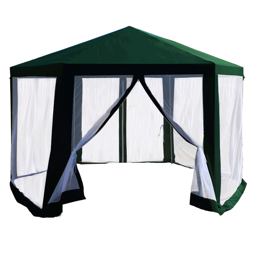 Kerti pavilon sátor, 3,9x2,5x3,9m, zöld/fehér, RINGE TYP 1+6 oldal (TK)