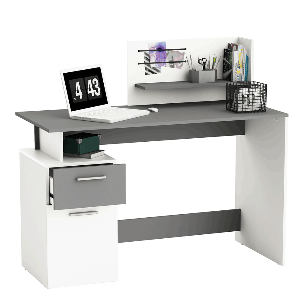 Számítógépasztal, fehér/sötétszürke, PLATON (TK)