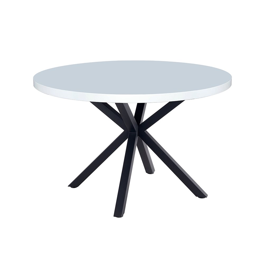 Étkezőasztal, fehér matt/fekete, átmérő 120 cm, MEDOR (TK)