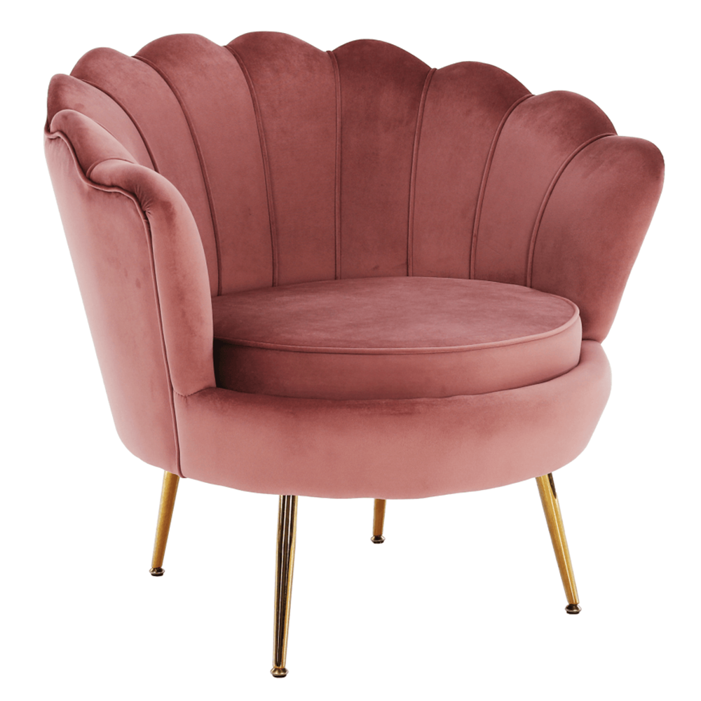 Fotel Art-deco stílusban, rózsaszín Velvet anyag/gold króm-arany, NOBLIN (TK)