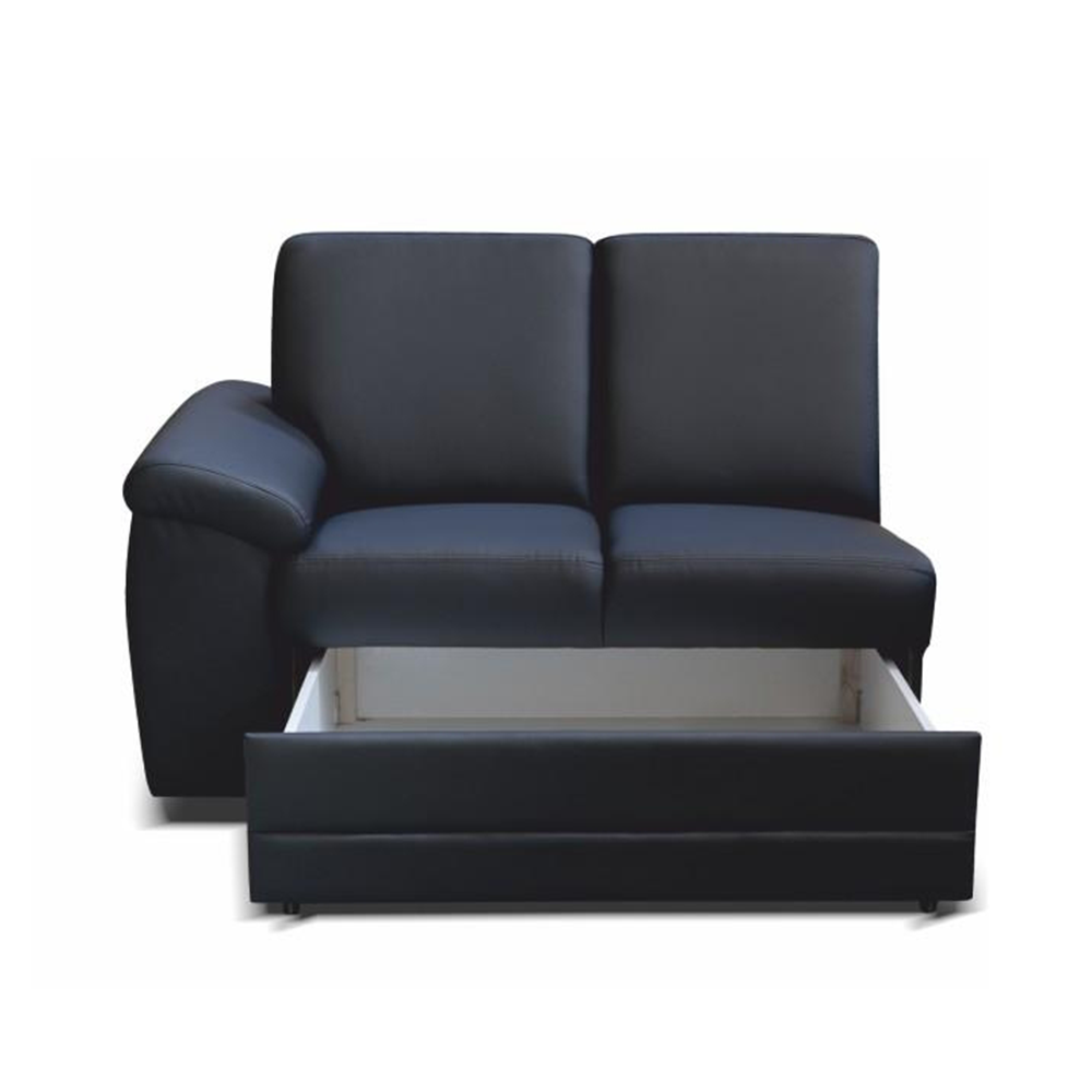 2- személyes kanapé rakodótérrel, textilbőr fekete, balos, BITER 2 1B ZS (TK)