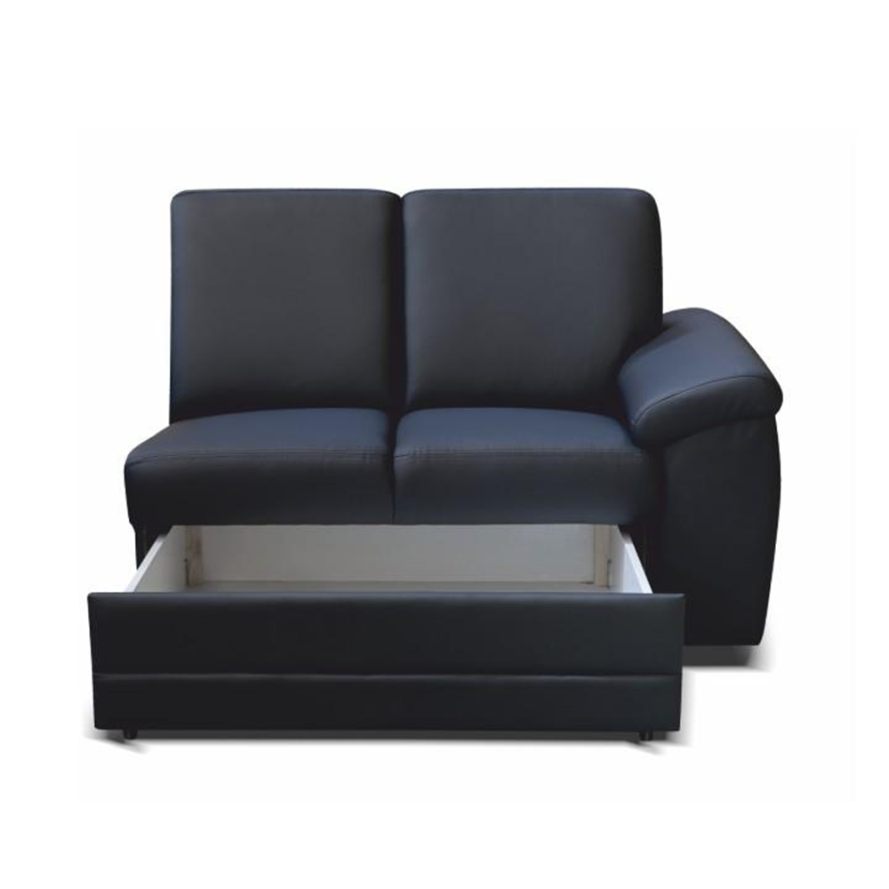 2- személyes kanapé támasztékokkal és rakodótérrel, textilbőr fekete, jobbos, BITER 2 1B ZS (TK)