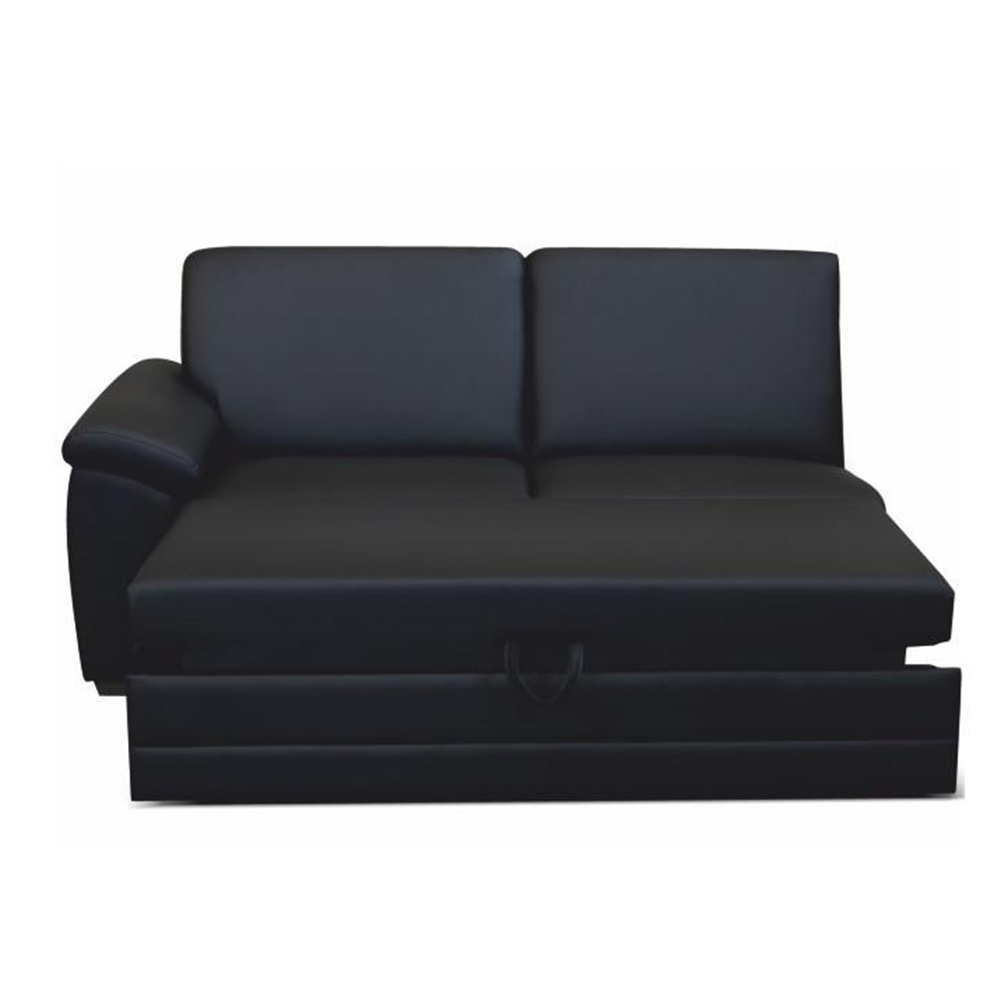 3-személyes kinyitható kanapé támasztékkal, textilbőr fekete, balos, BITER 3 1B ZF (TK)