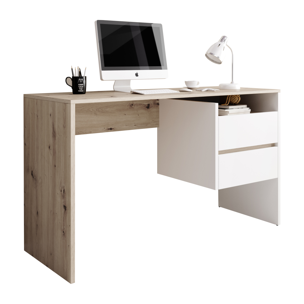 PC asztal, artisan tölgy/fehér matt, TULIO (TK)