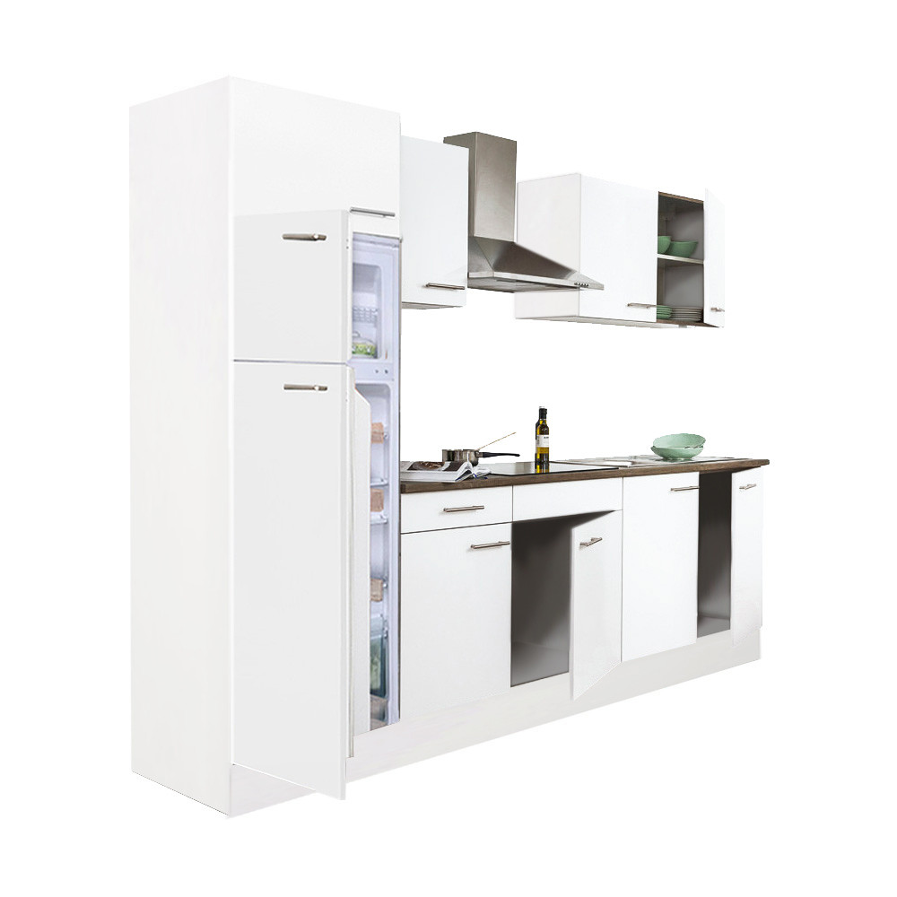 Yorki 270 konyhablokk fehér korpusz,selyemfényű fehér fronttal felülfagyasztós hűtős szekrénnyel (HX)